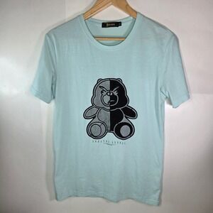 Recess Street Culture Graphic Tee Mens Small Mint Green Split Teddy Bear T Shirt